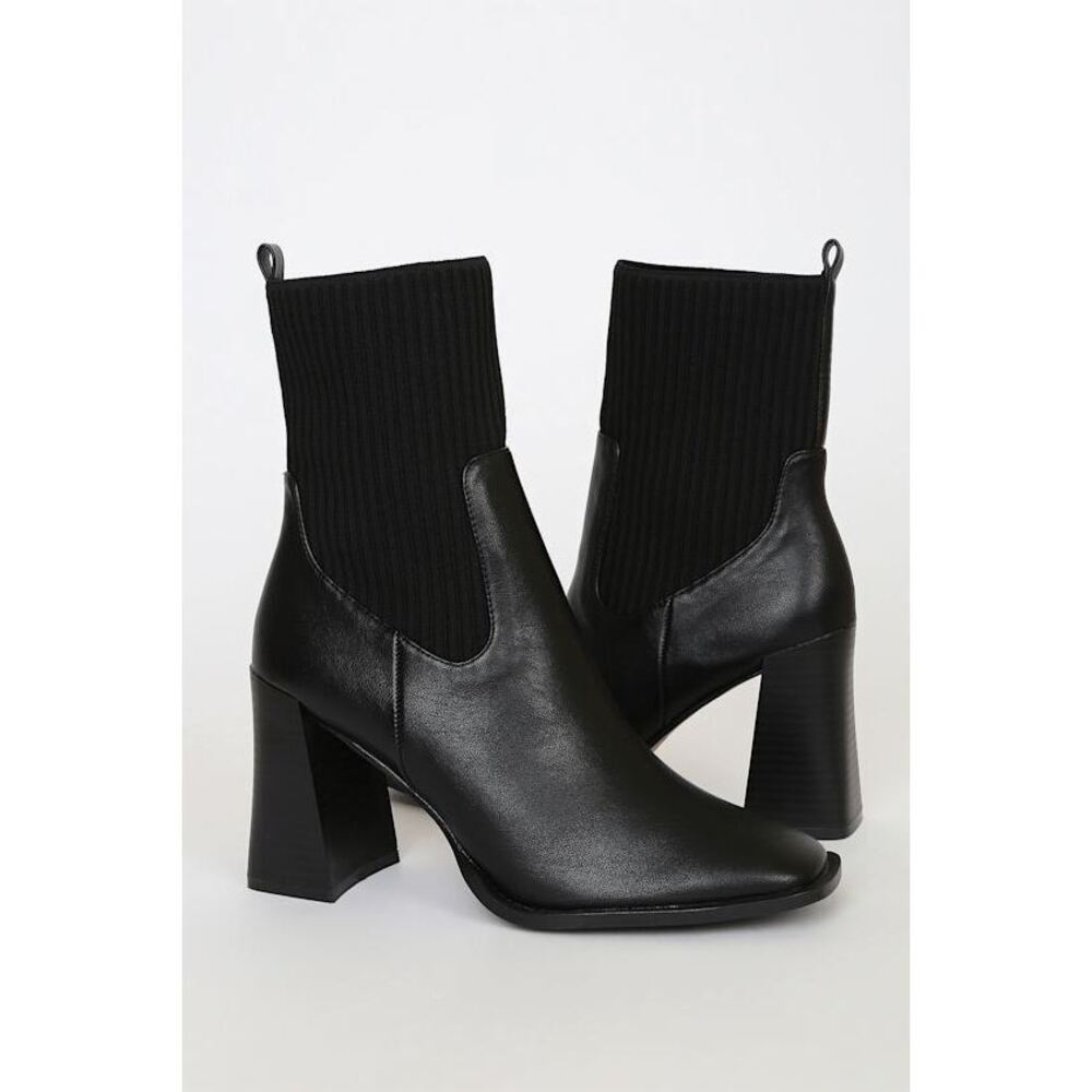 Lulus Naynee Black Square Toe Mid-calf Boots - Size 7.5
